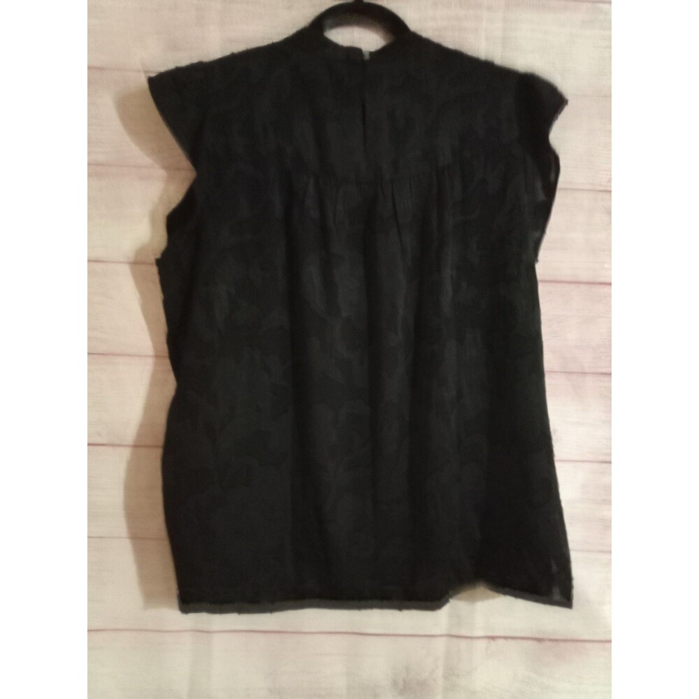 Loft Shirt Women's Size Large Black Flora Solid Sleeveless Ruffles Top Blouse - Picture 3 of 3